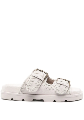 Mou whipstitch-trim suede slides - White