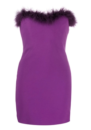Amen feather-trim strapless crepe minidress - Purple