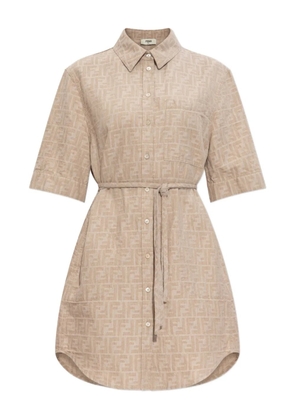 FENDI monogram-logo shirt dress - Neutrals