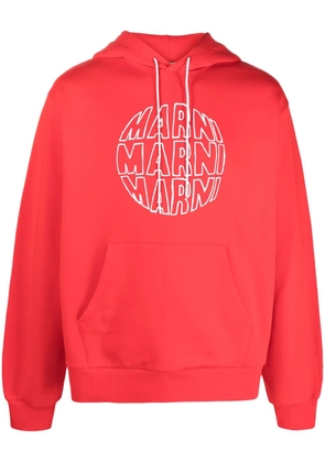 Marni logo-print cotton hoodie - Red