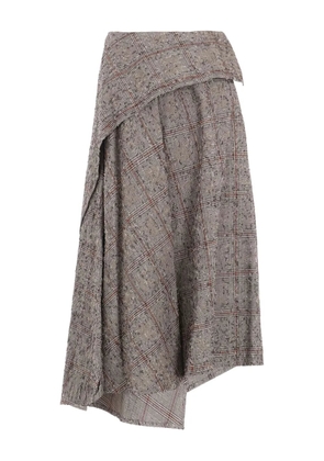 Y's check asymmetric midi skirt - Neutrals