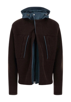 sacai hooded ribbed knit coat - Brown