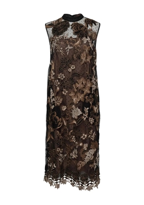 Biyan floral-embroidered 3D midi dress - Black