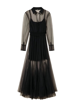 TWINSET tulle overlay long-sleeves midi dress - Black