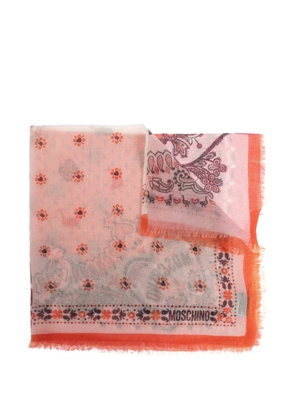 Moschino paisley-print frayed cashmere scarf - Pink