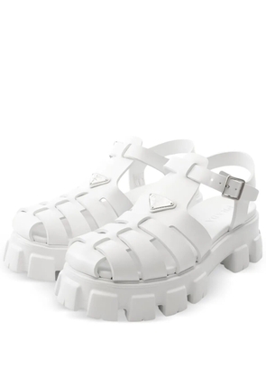 Prada Pre-Owned Monolith Buckle Leather Sandals - White