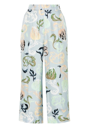 Lanvin graphic-print silk cropped trousers - Blue