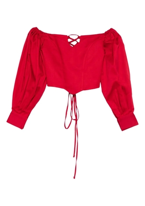 RHIZOME off-shoulder lace-up veracruz blouse - Red