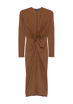 ROSERRY rose-embellished twist-front midi dress - Brown