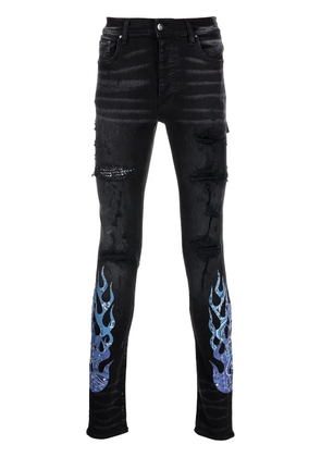 AMIRI flame-detail skinny-cut jeans - Black