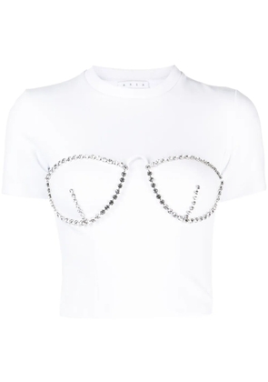 AREA crystal-embellished cropped T-shirt - White