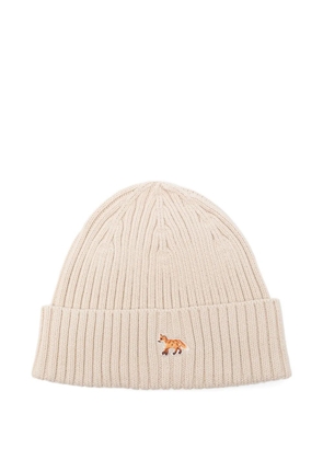 Maison Kitsuné ribbed embroidered beanie - Neutrals