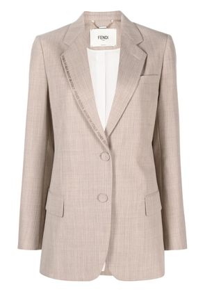 FENDI logo-embroidered single-breasted blazer - Neutrals