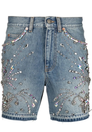Gucci crystal-embellished denim shorts - Blue