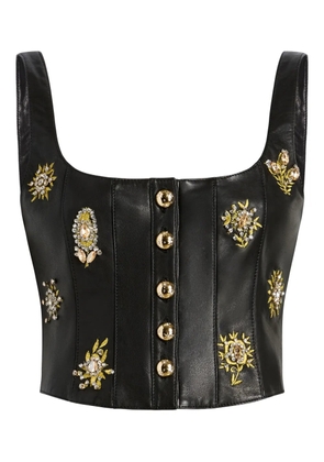 Cinq A Sept embellished buttoned leather top - Black