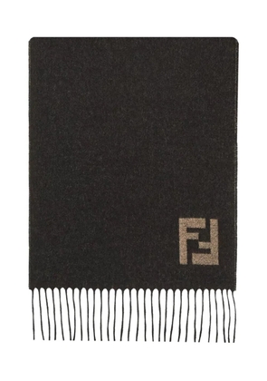 FENDI fringed logo-detail scarf - Brown