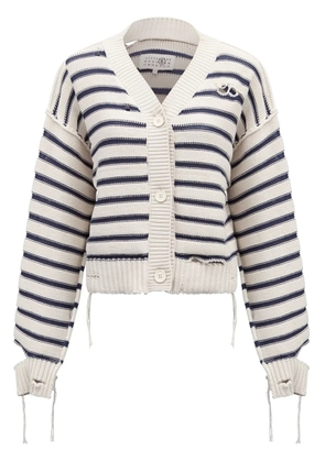 MM6 Maison Margiela striped cotton knit cardigan - White