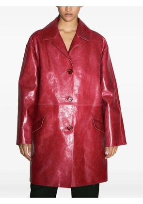 Prada button-fastening leather coat - Red