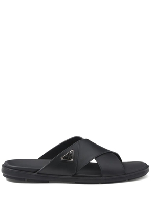 Prada Leather crisscross slides - Black