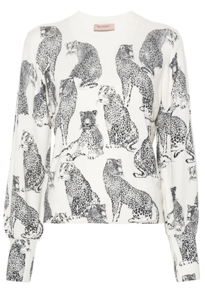 TWINSET Jaguar print knitted jumper - White