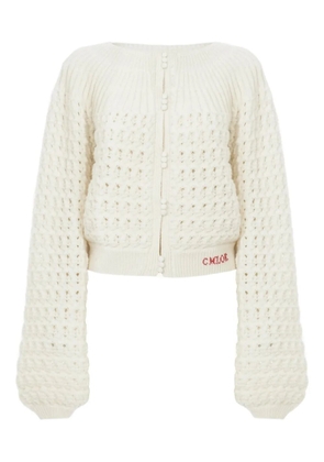 Chloé balloon-sleeve open-knit cardigan - Neutrals
