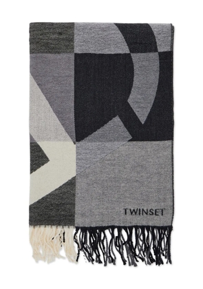 TWINSET geometric-pattern fringed scarf - Grey