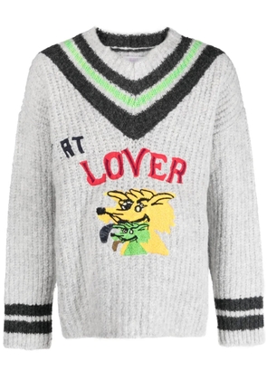 ERL embroidered V-neck jumper - Grey