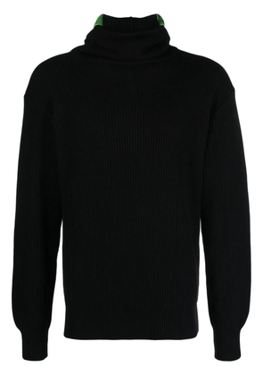 Aries intarsia-knit hooded jumper - Black