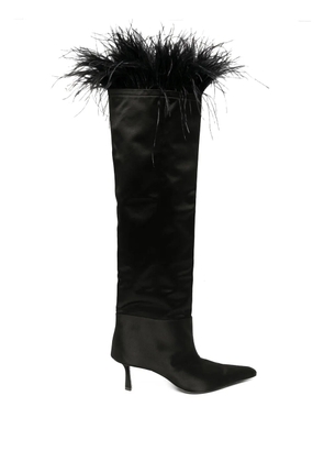 Alexander Wang Viola feather-trim satin boots - Black