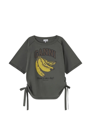 GANNI graphic-print tie-fastening T-shirt - Grey