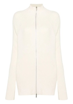 Y's zip-up ribbed-knit cardigan - White