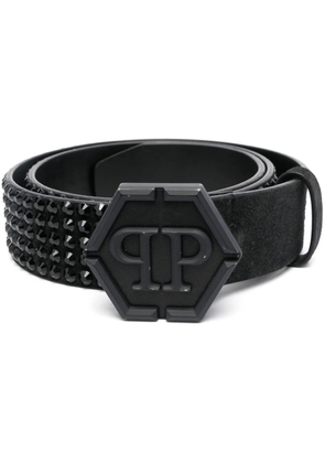 Philipp Plein embossed-logo buckle belt - Black