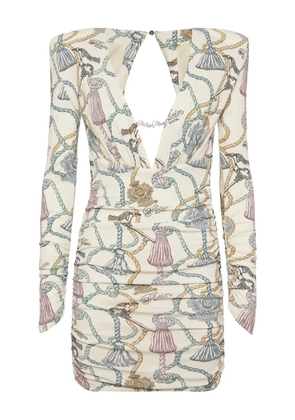 Philipp Plein tassel-print long-sleeve mini dress - Neutrals