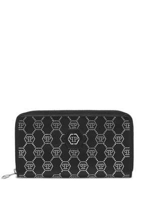 Philipp Plein monogram studded zip wallet - Black
