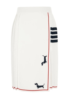 Thom Browne pleated dachshund-intarsia knit midi skirt - White
