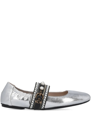 PINKO pearl-embellished buckle ballet flats - Grey