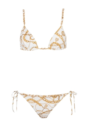 Balmain chain-print triangle bikini - White