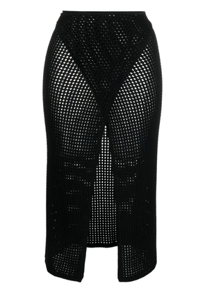 ANDREĀDAMO slit-open crochet midi skirt - Black
