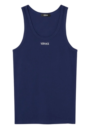 Versace logo-embroidered ribbed tank top - Blue