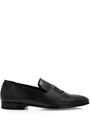 Philipp Plein skull-embossed leather loafers - Black