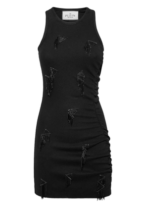 Philipp Plein fringe-detail ribbed mini dress - Black