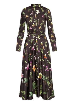 Oscar de la Renta Orchid silk twill midi dress - Brown