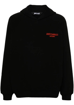 Just Cavalli flocked-logo cotton hoodie - Black
