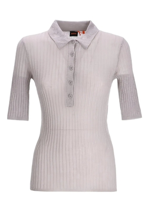 BOSS ribbed button polo top - Grey