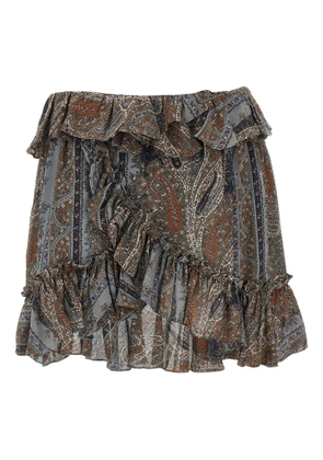 Saint Laurent paisley-print ruffled mini skirt - Blue