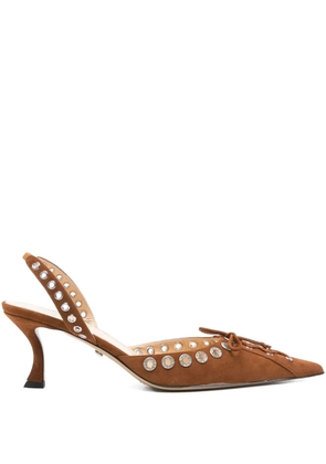 MACH & MACH 65mm Le Cadeau stud-embellished slingback pumps - Brown