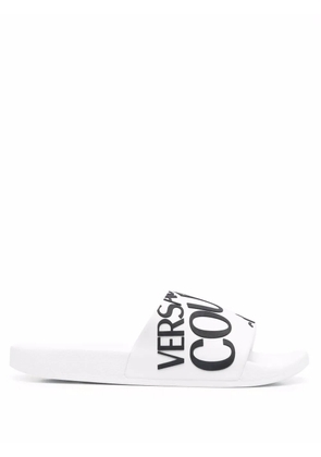 Versace Jeans Couture diagonal logo flat slides - White