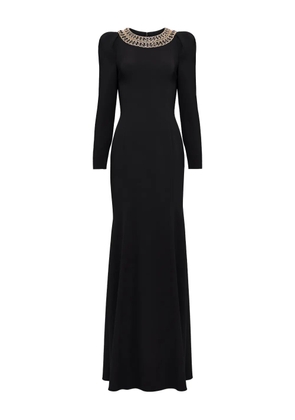Jenny Packham collar-embellished puff-shoulders maxi dress - Black
