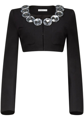 AREA crystal-embellished cropped wool jacket - Black