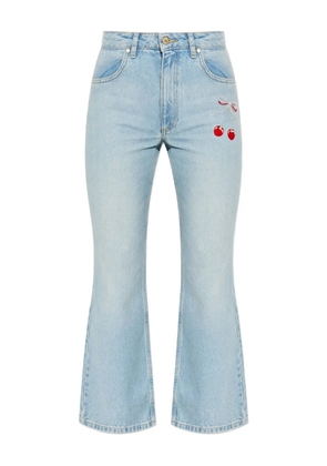LoveShackFancy cherry-embroidery jeans - Blue